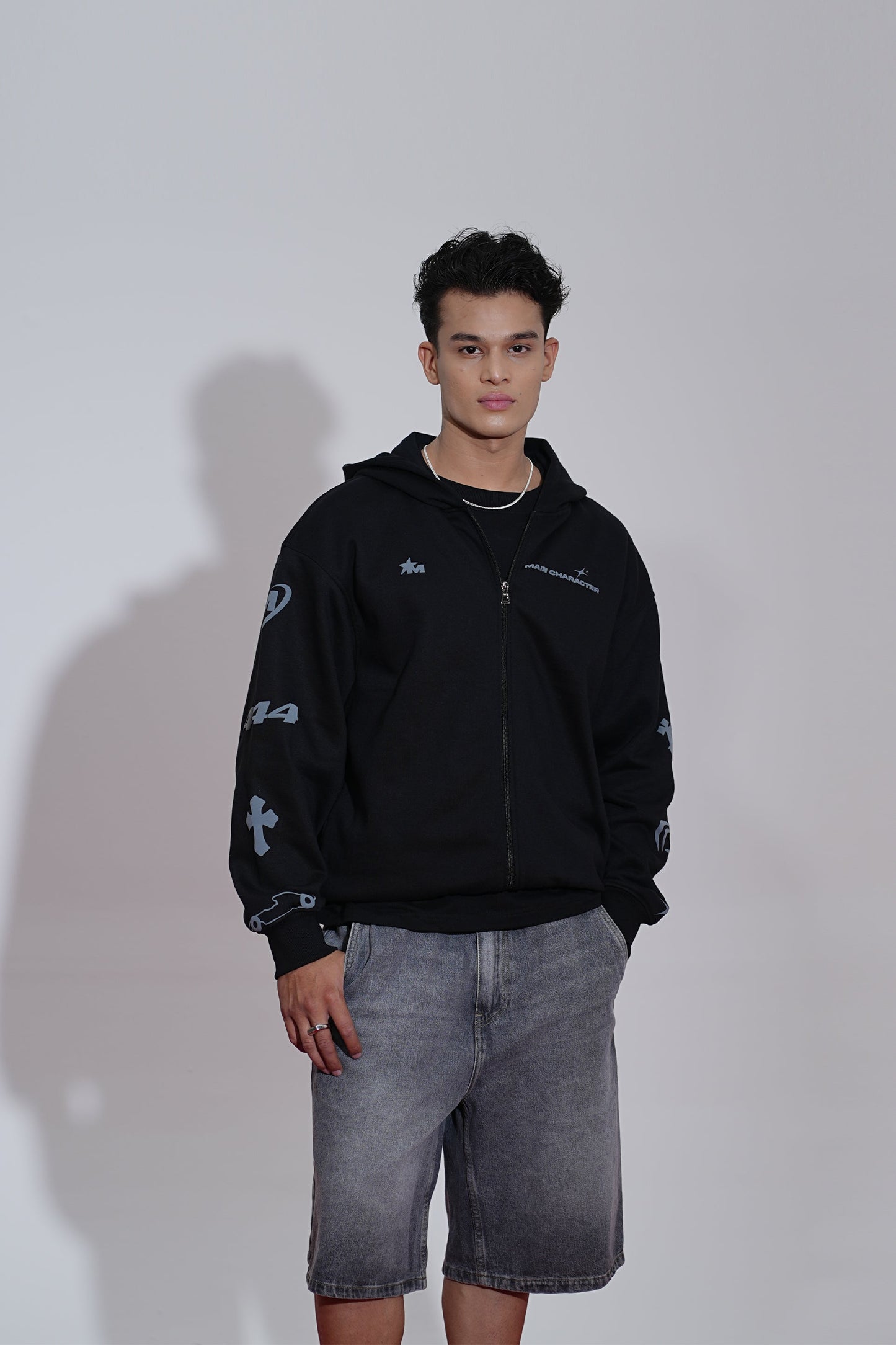 Imperial Printed Black Oversized Zipper Hoodie Main Character