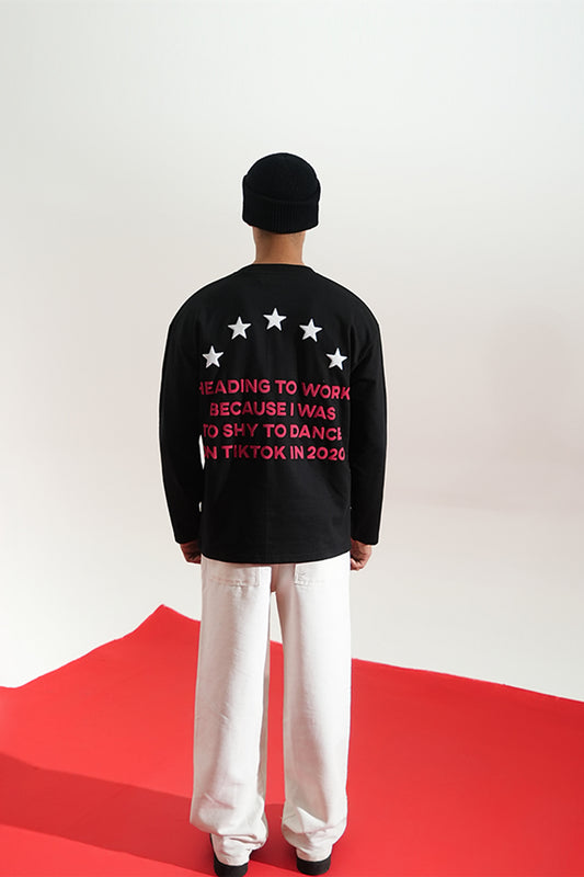 Heading To Work Printed Oversized Black Sweatshirt Main Character
