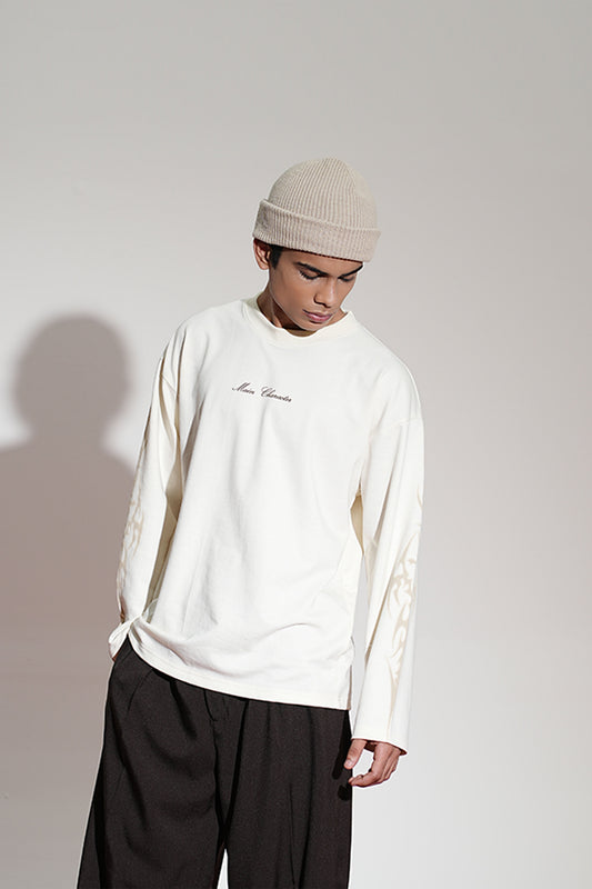Inferno Printed Cream Oversized Sweatshirt