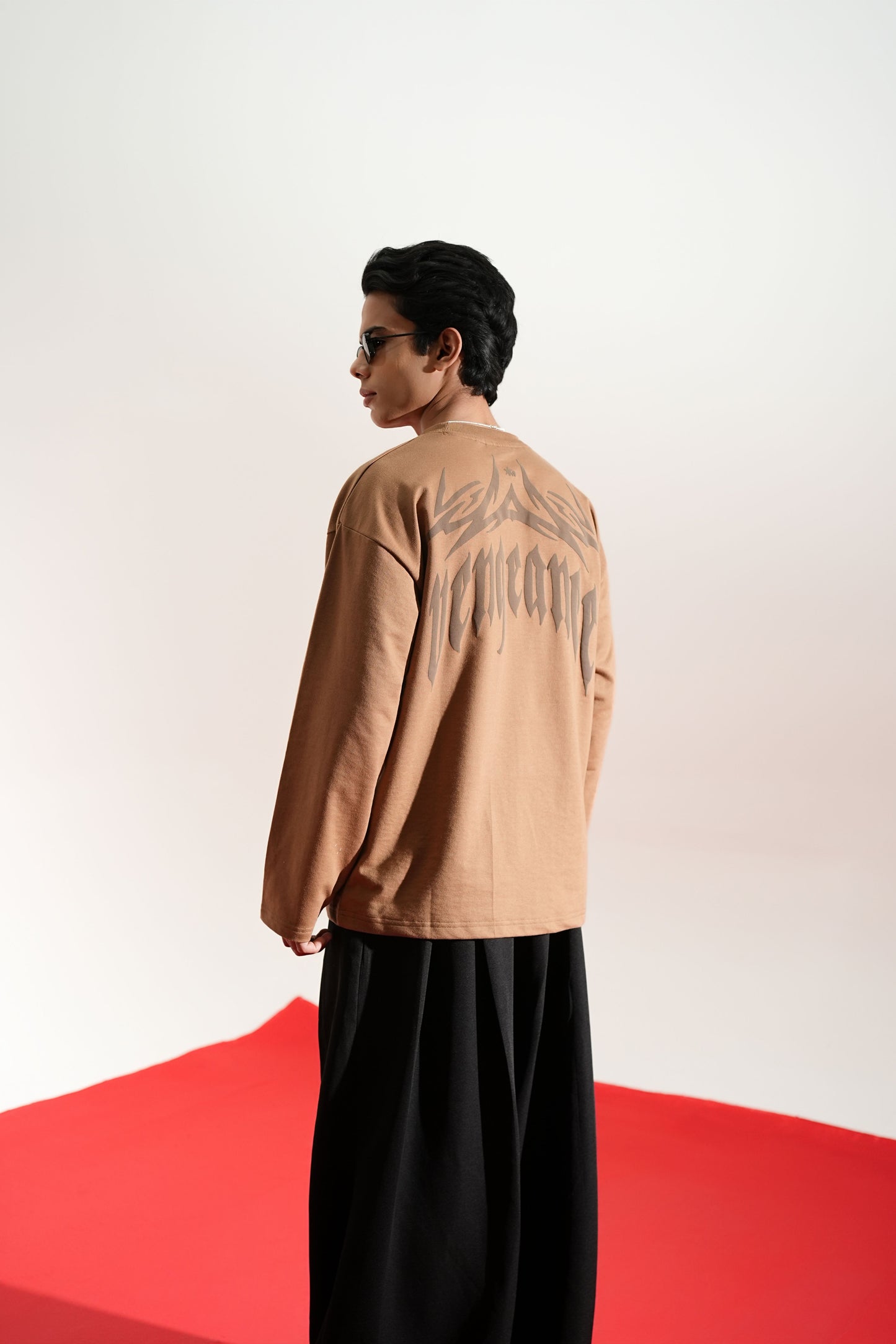 Vengeance Printed Brown Oversized Sweatshirt