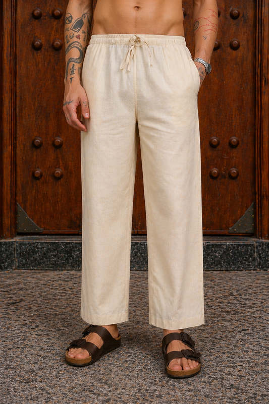 Fabmade Beige Dune Flow Linen Trousers