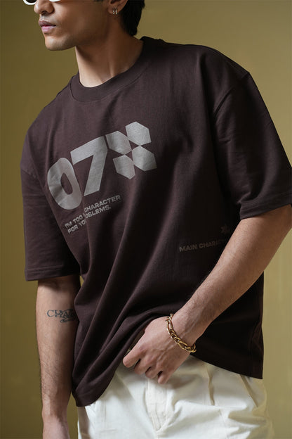07 Brown Round Neck Oversized T-Shirt