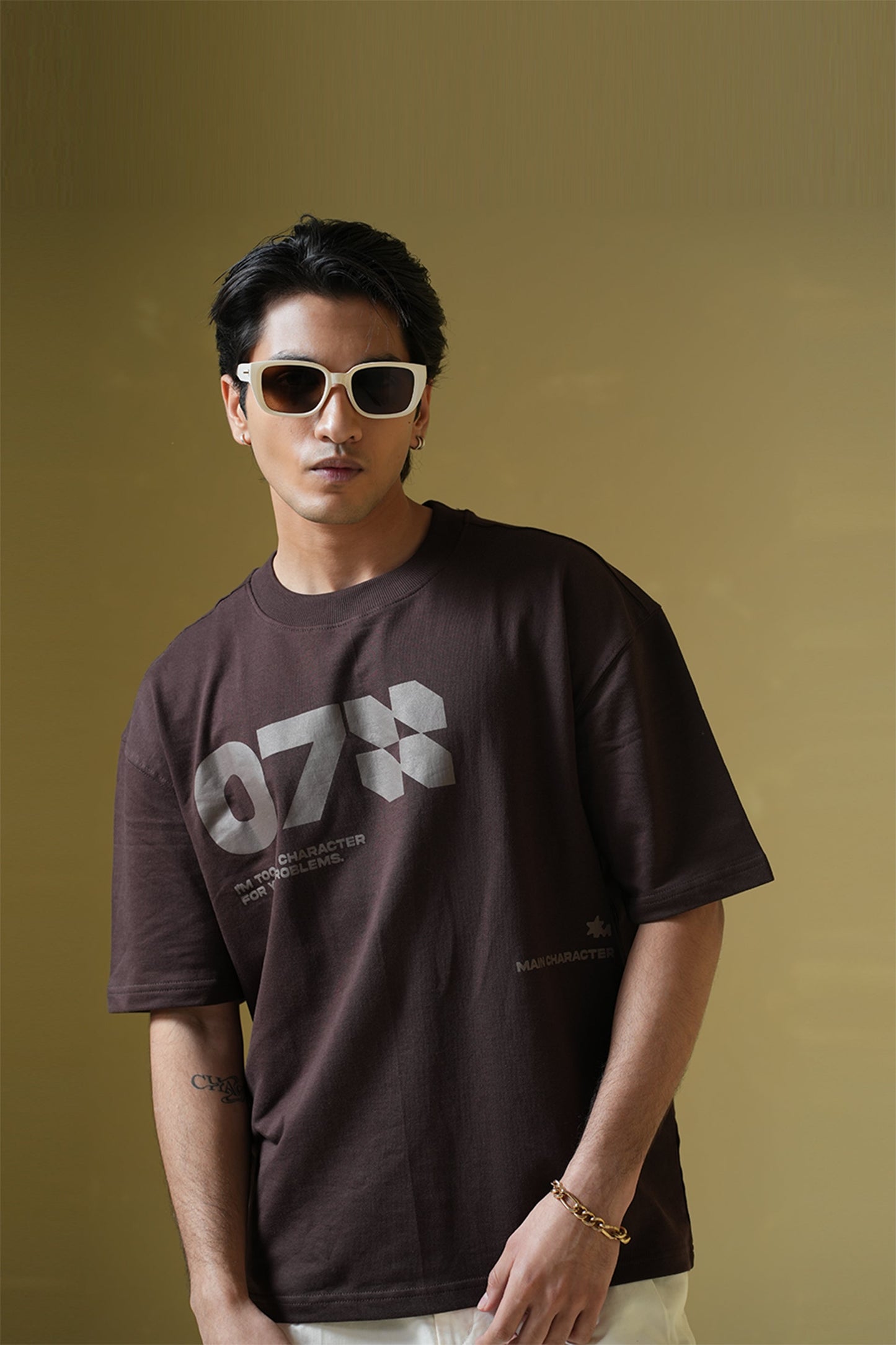 07 Brown Round Neck Oversized T-Shirt
