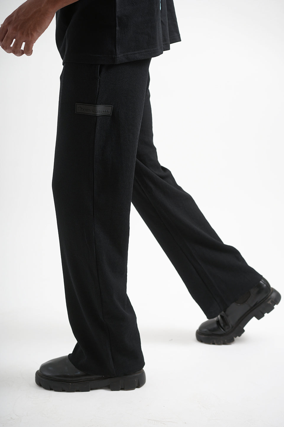 Men's Black Waffle Lounge Pants Main Character