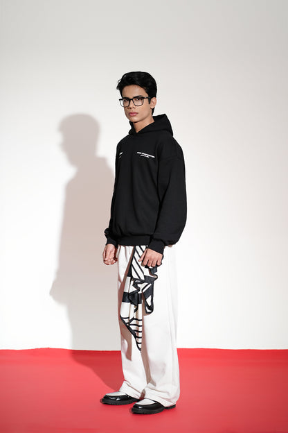 Core Printed Oversized Black Hoodie Main Character