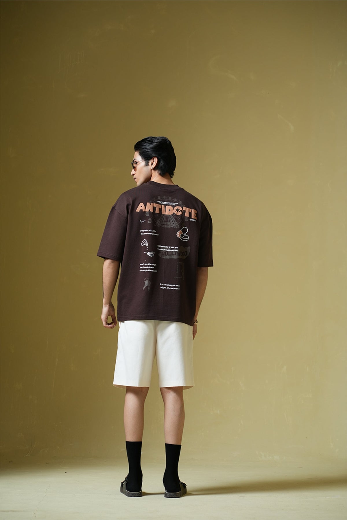 Antidote Heavyweight Oversized Printed Brown T-Shirt Main Character