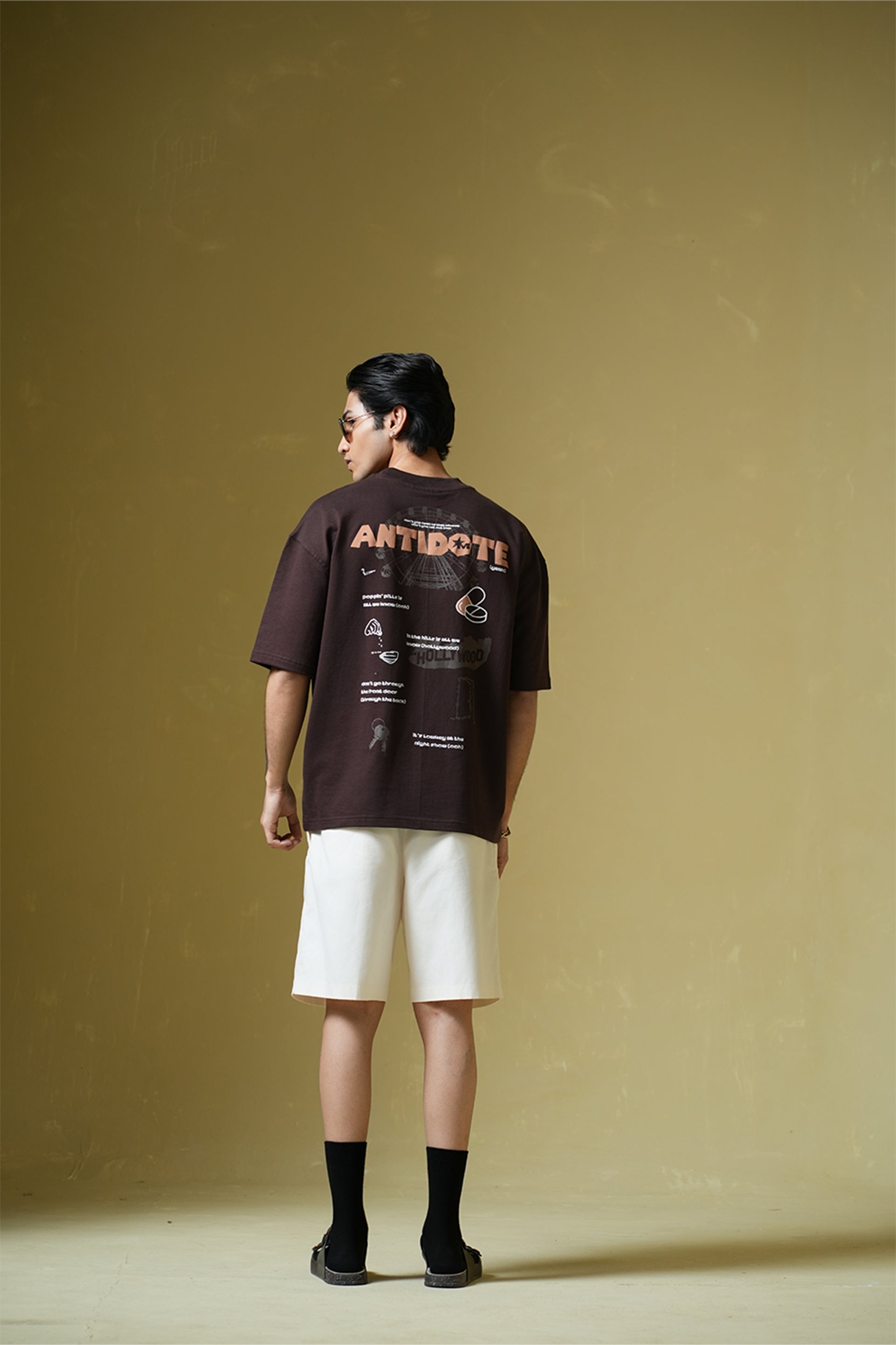Antidote Heavyweight Oversized Printed Brown T-Shirt Main Character
