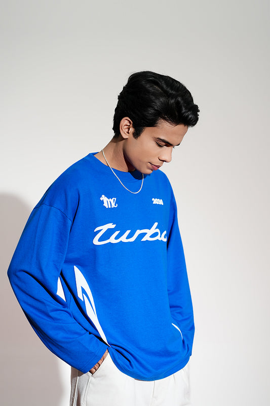 Turbo Printed Oversized Blue T-Shirt