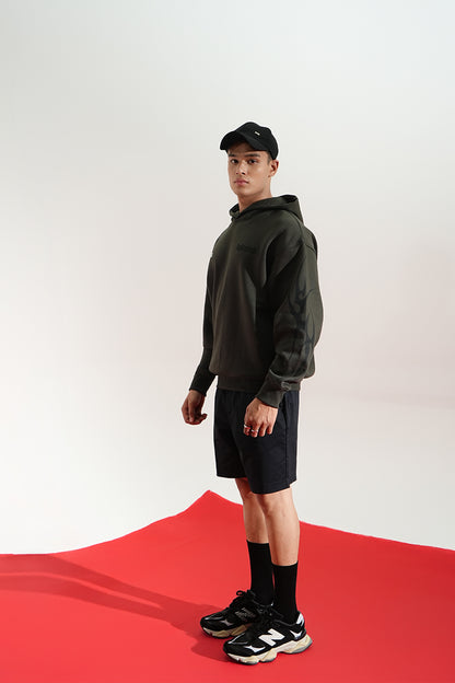 Reckless Printed Oversized Green Hoodie Main Character