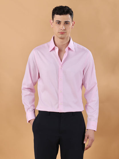 Pink Regular Fit Solid Formal Cotton Non-Iron Shirt for Men (NIDRA)