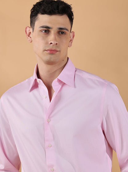Pink Regular Fit Solid Formal Cotton Non-Iron Shirt for Men (NIDRA)