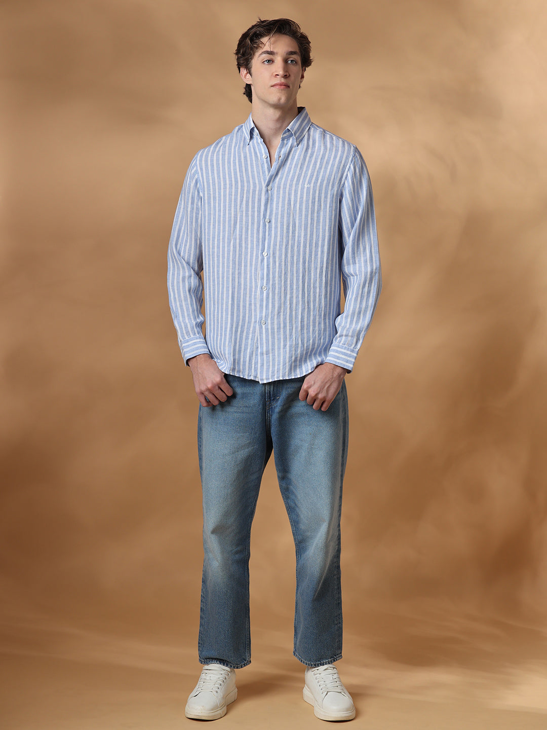 Blue Regular Fit Casual Linen Shirt for men (JULIA)