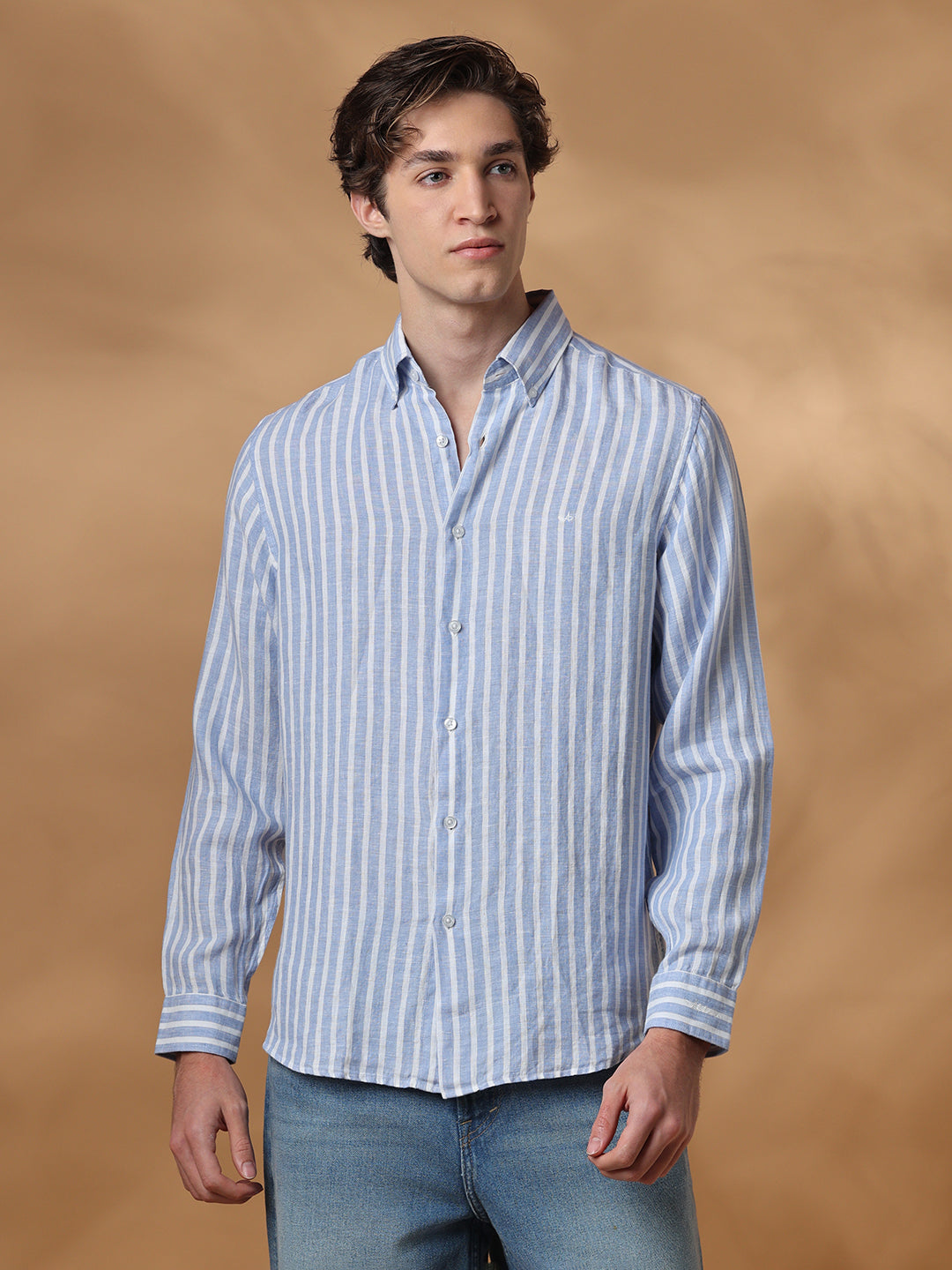 Blue Regular Fit Casual Linen Shirt for men (JULIA)