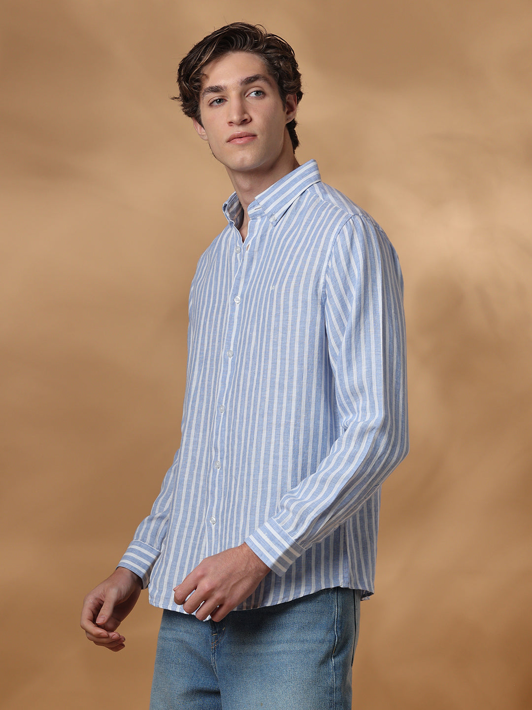 Blue Regular Fit Casual Linen Shirt for men (JULIA)