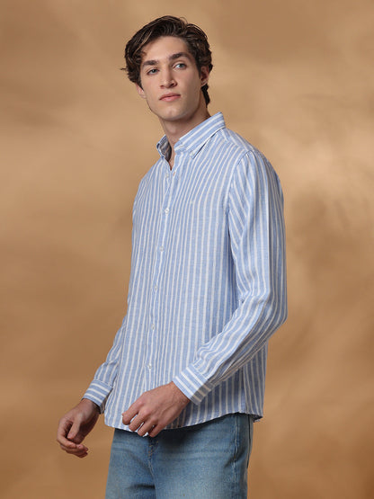 Blue Regular Fit Casual Linen Shirt for men (JULIA)