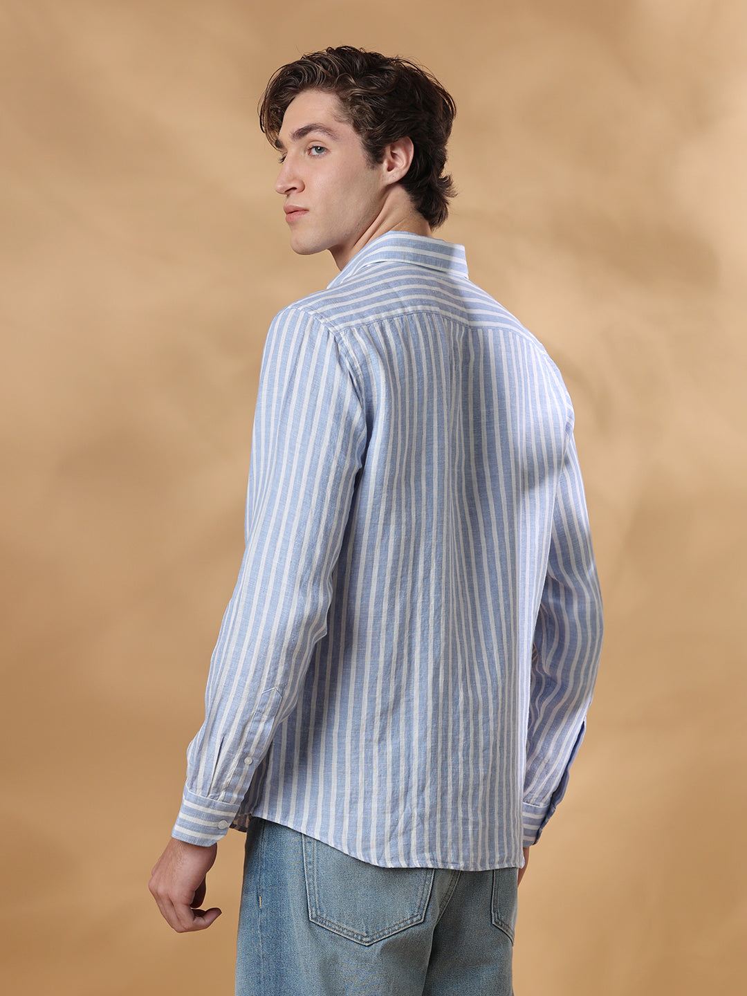 Blue Regular Fit Casual Linen Shirt for men (JULIA)