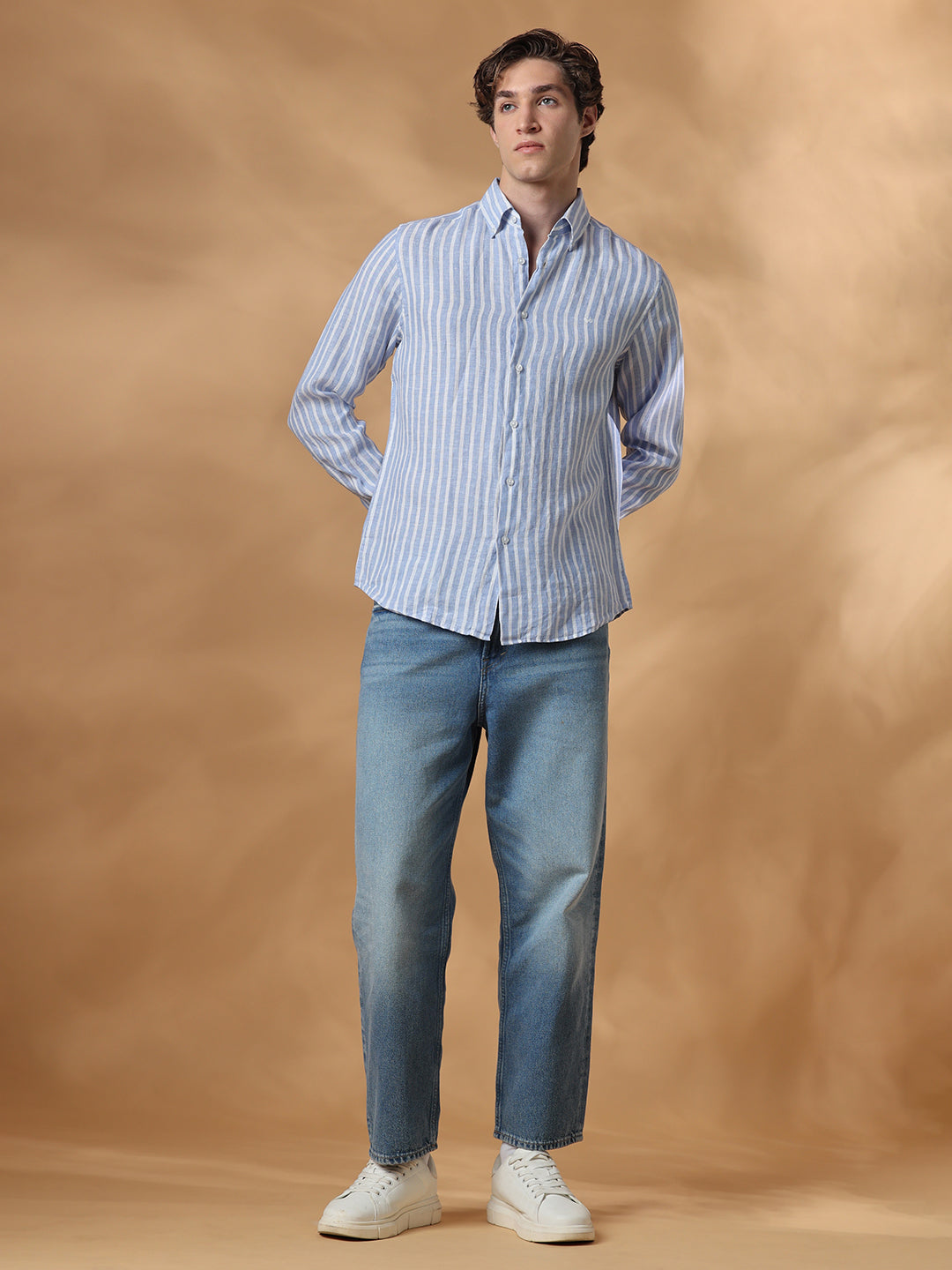 Blue Regular Fit Casual Linen Shirt for men (JULIA)