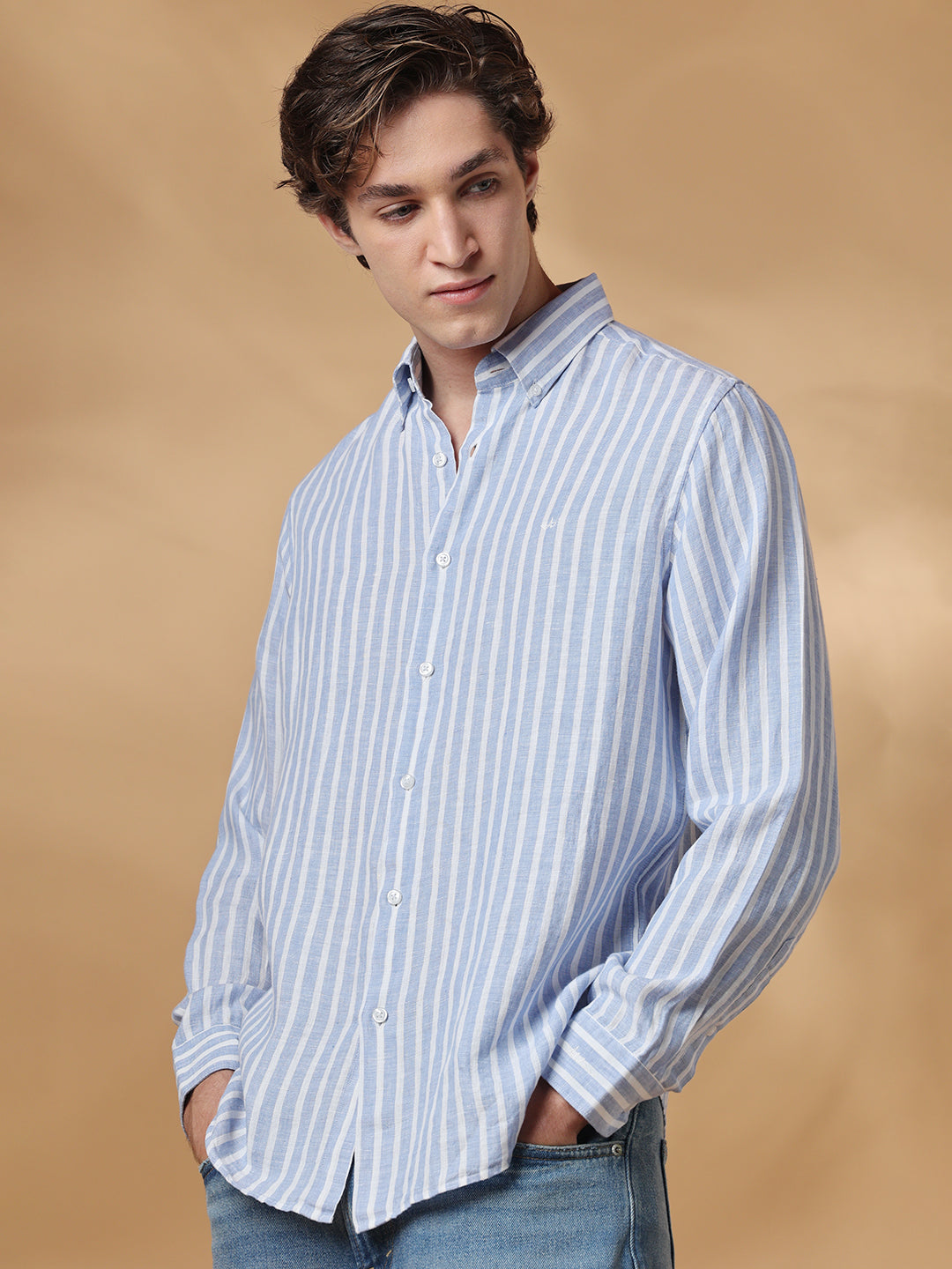 Blue Regular Fit Casual Linen Shirt for men (JULIA)