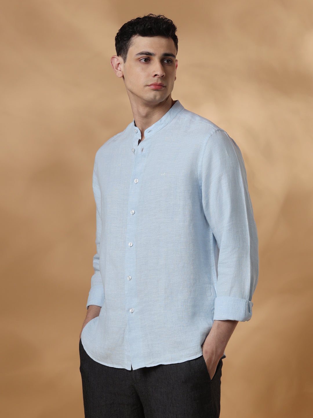 Blue Regular Fit Casual Linen Shirt for men (EUSEO)
