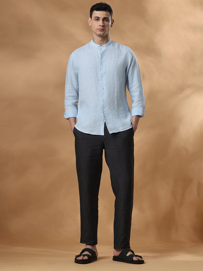 Blue Regular Fit Casual Linen Shirt for men (EUSEO)