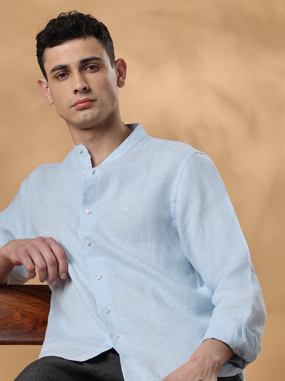 Blue Regular Fit Casual Linen Shirt for men (EUSEO)