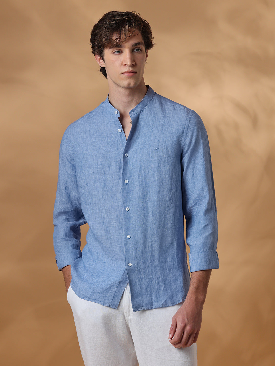 Blue Regular Fit Casual Linen Shirt for men (TORIN)