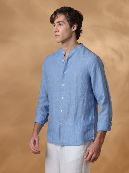 Blue Regular Fit Casual Linen Shirt for men (TORIN)
