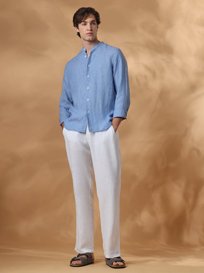 Blue Regular Fit Casual Linen Shirt for men (TORIN)