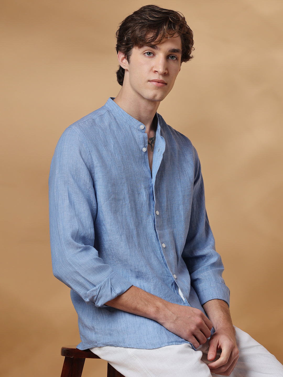 Blue Regular Fit Casual Linen Shirt for men (TORIN)