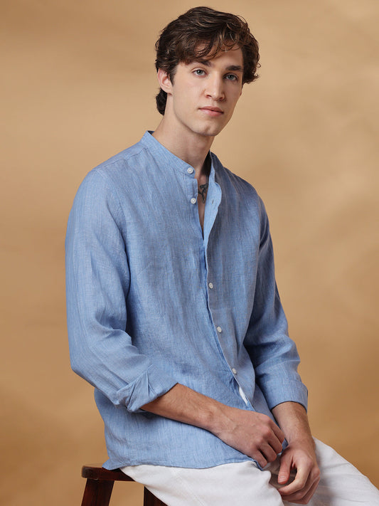 Blue Regular Fit Casual Linen Shirt for men (TORIN)