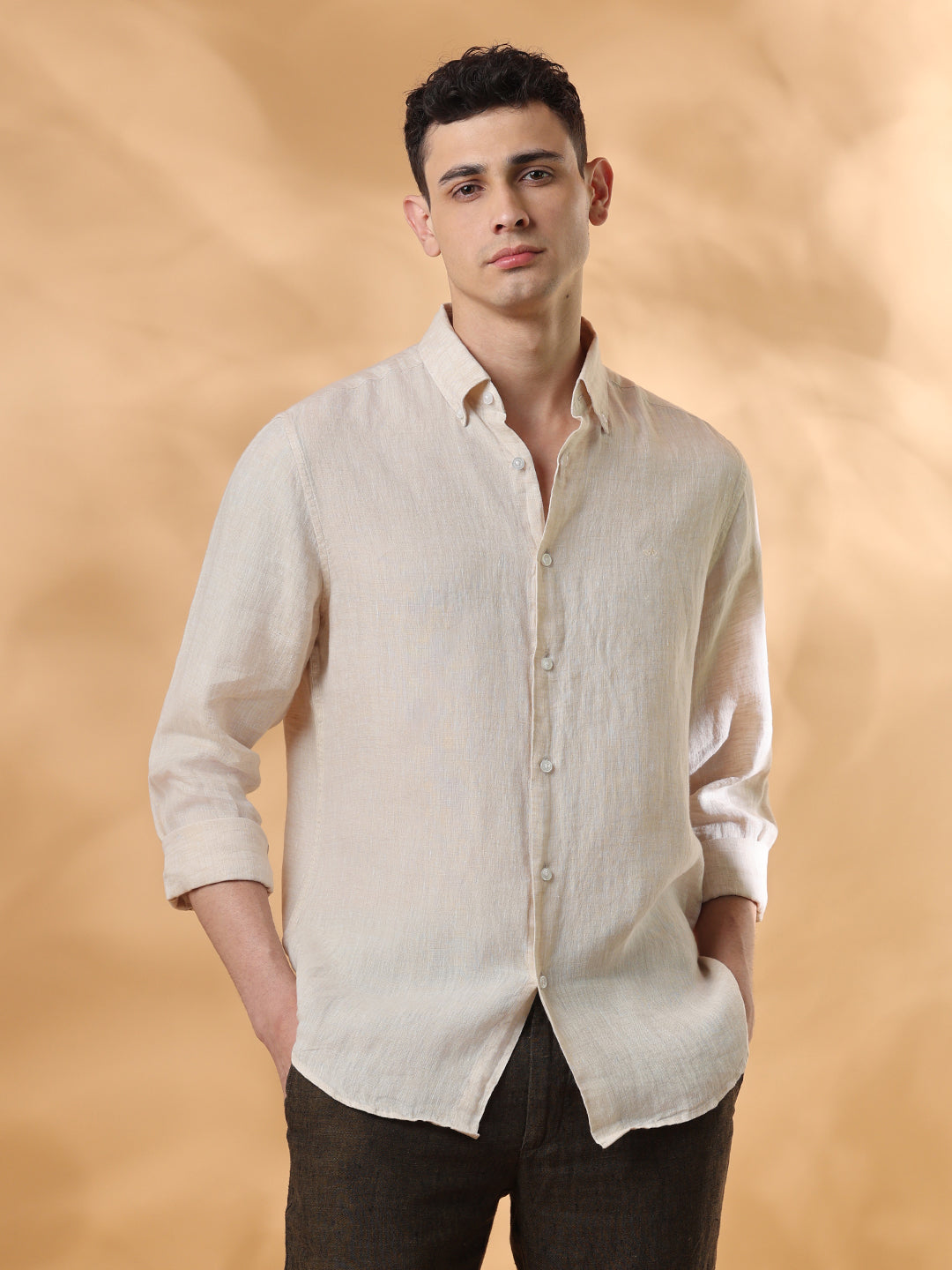 Beige Regular Fit Formal Linen shirt for men (TOMAS)