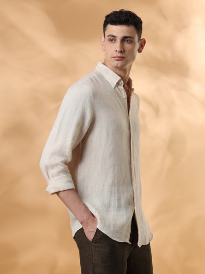 Beige Regular Fit Formal Linen shirt for men (TOMAS)