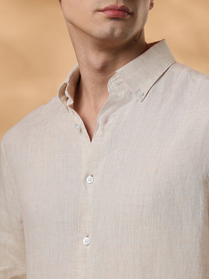 Beige Regular Fit Formal Linen shirt for men (TOMAS)