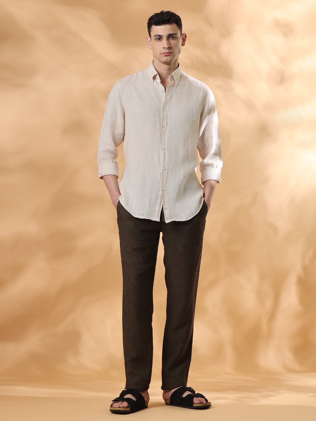 Beige Regular Fit Formal Linen shirt for men (TOMAS)