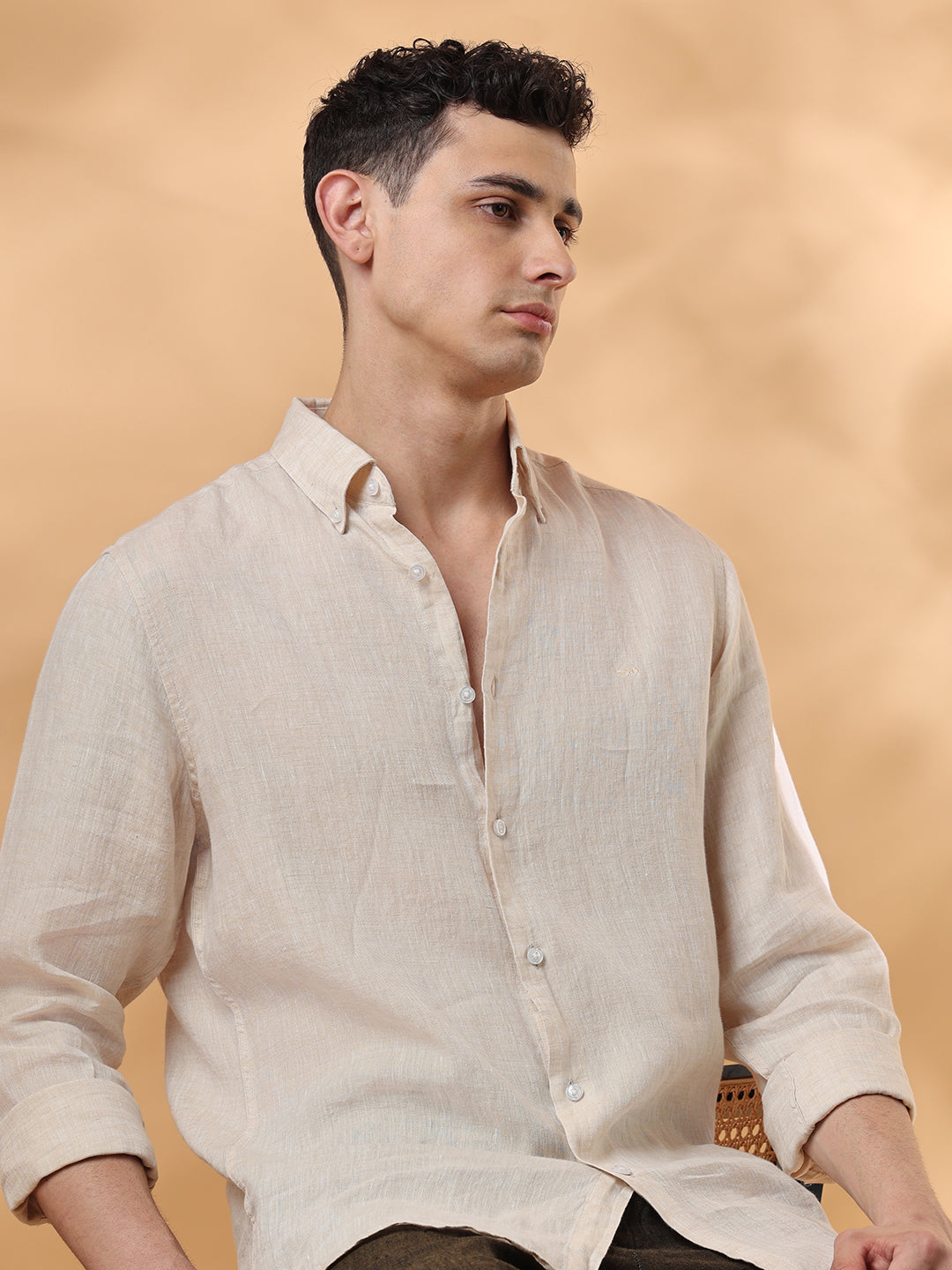 Beige Regular Fit Formal Linen shirt for men (TOMAS)