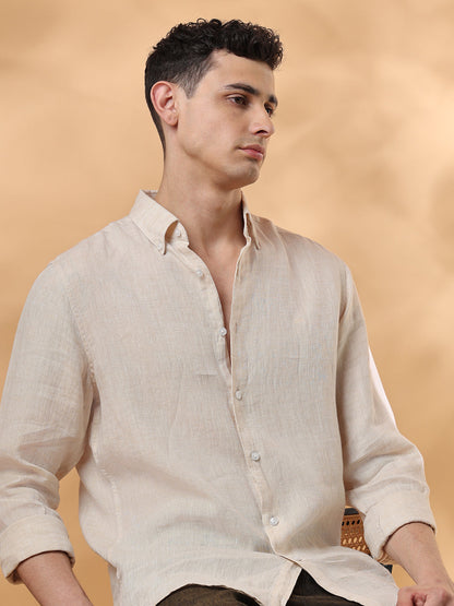 Beige Regular Fit Formal Linen shirt for men (TOMAS)