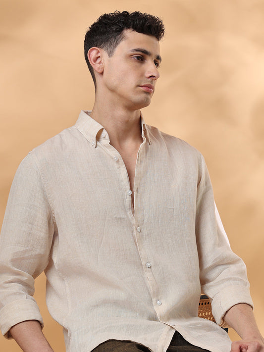 Beige Regular Fit Formal Linen shirt for men (TOMAS)