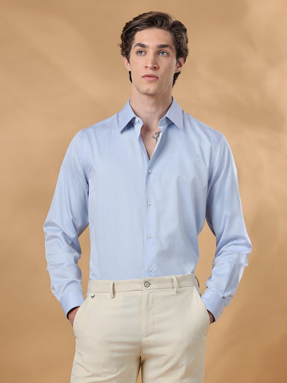 Blue Regular Fit Solid Formal Cotton Non-Iron Shirt for Men (NELIS)