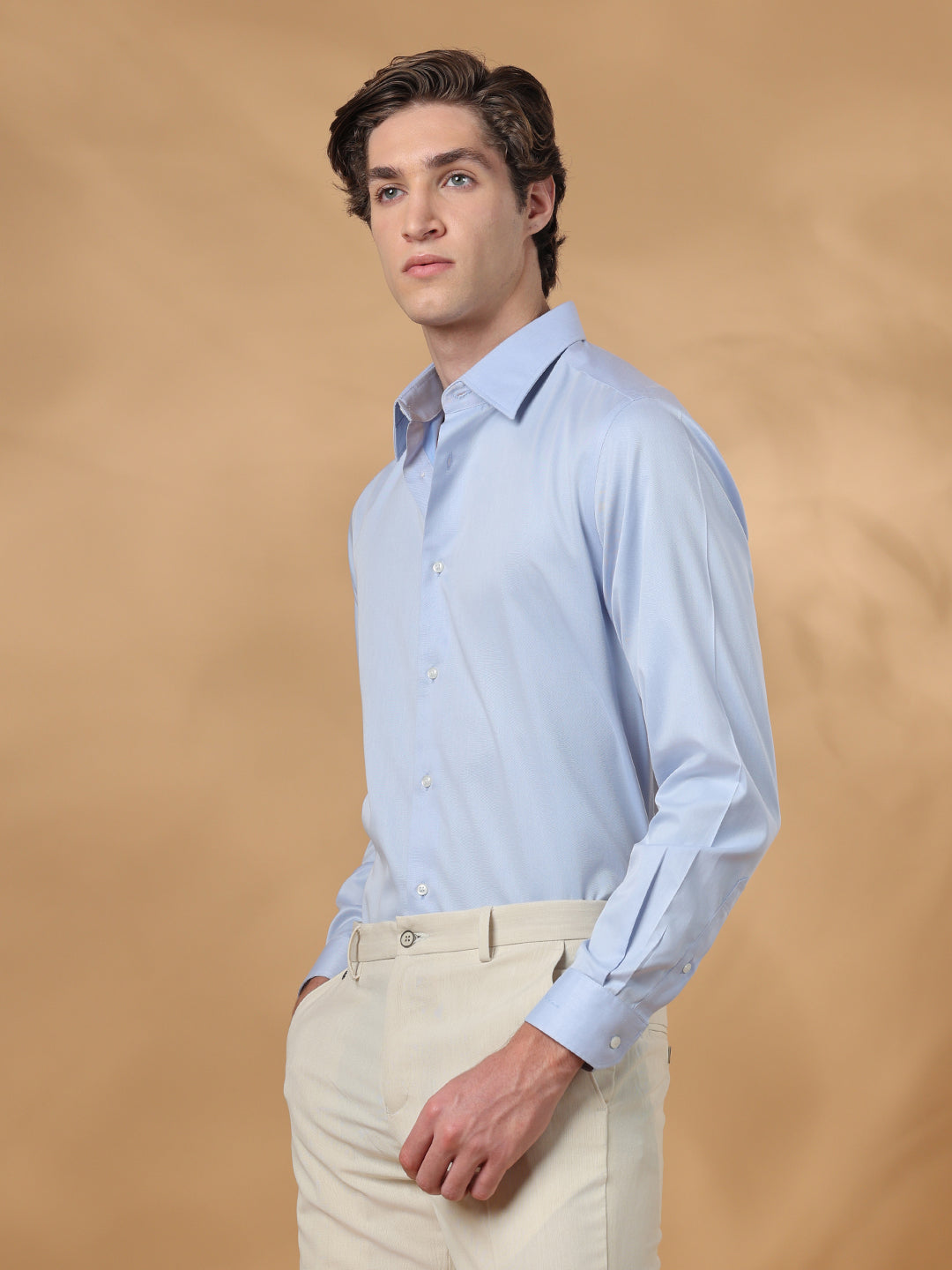 Blue Regular Fit Solid Formal Cotton Non-Iron Shirt for Men (NELIS)