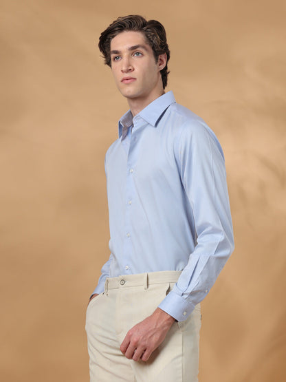Blue Regular Fit Solid Formal Cotton Non-Iron Shirt for Men (NELIS)