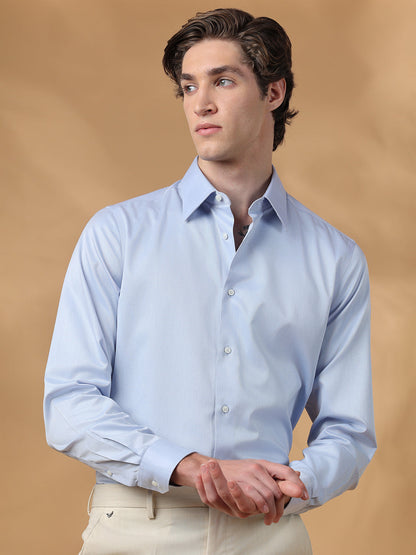 Blue Regular Fit Solid Formal Cotton Non-Iron Shirt for Men (NELIS)