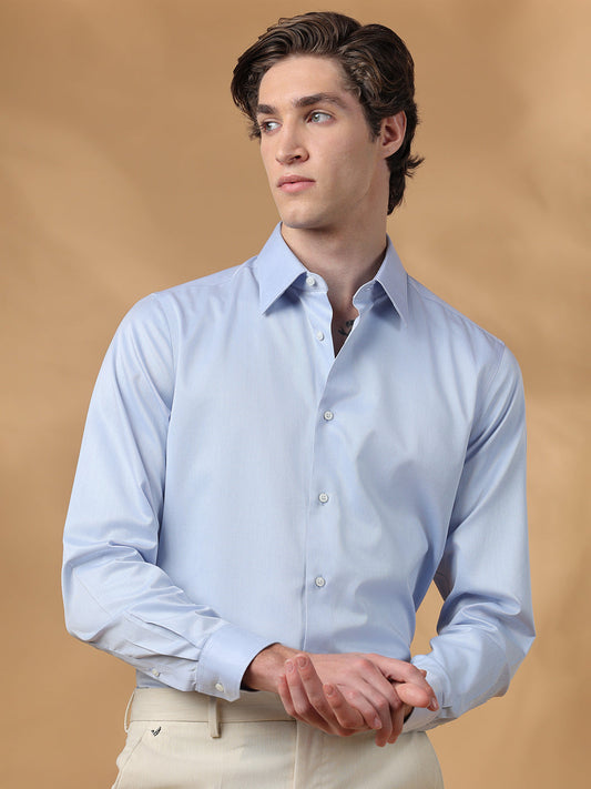 Blue Regular Fit Solid Formal Cotton Non-Iron Shirt for Men (NELIS)