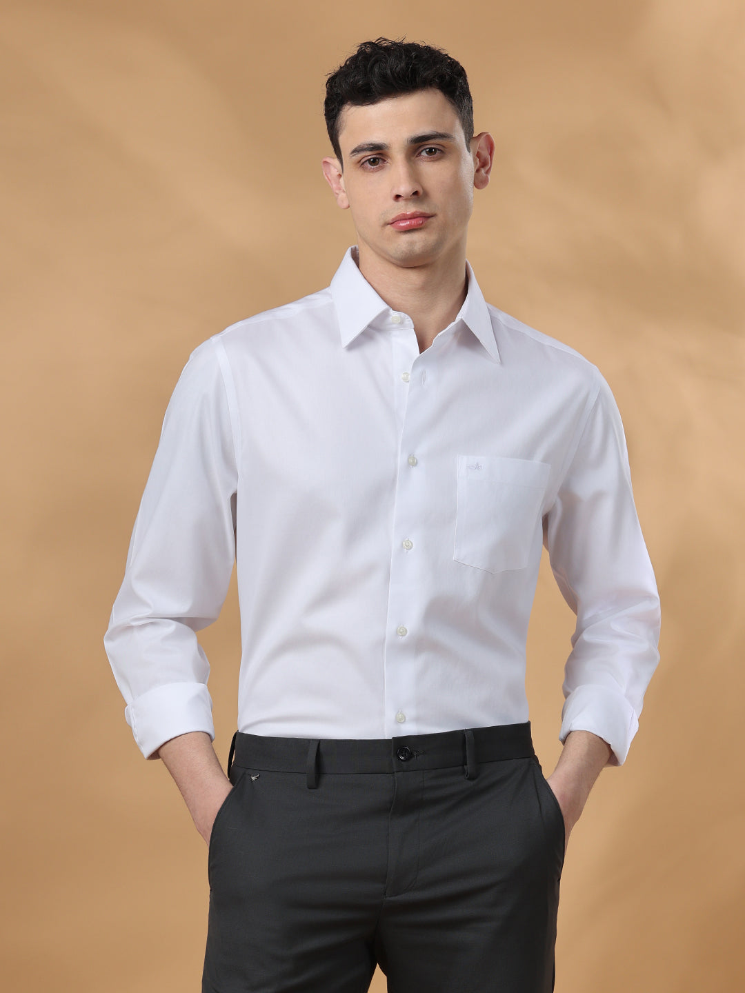 White Regular Fit Solid Formal Cotton Non-Iron Shirt for Men (NOTTE)