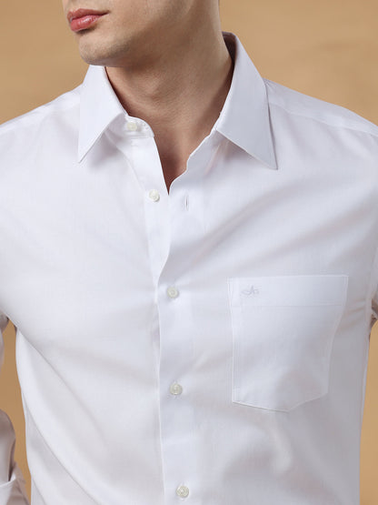 White Regular Fit Solid Formal Cotton Non-Iron Shirt for Men (NOTTE)