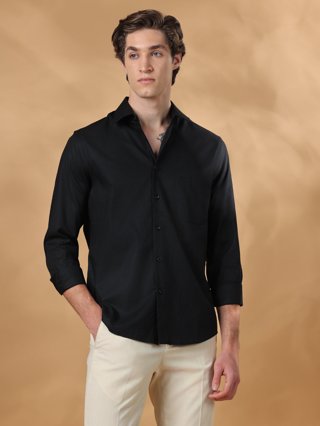 Black Regular Fit Work Black shirt for men (CALIX)