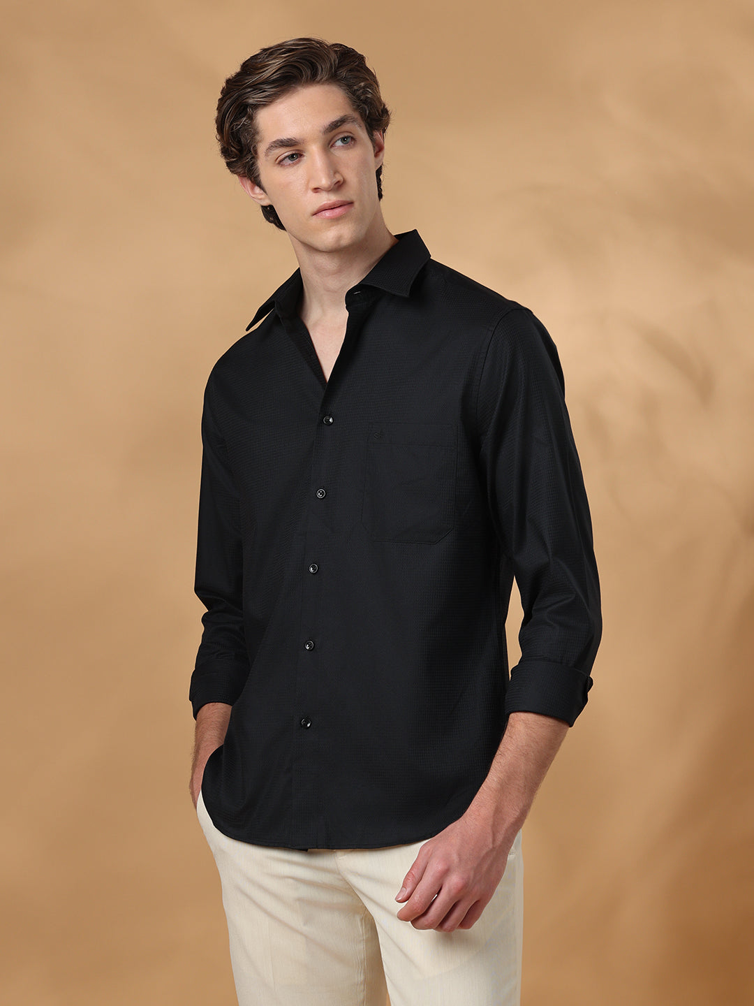 Black Regular Fit Work Black shirt for men (CALIX)