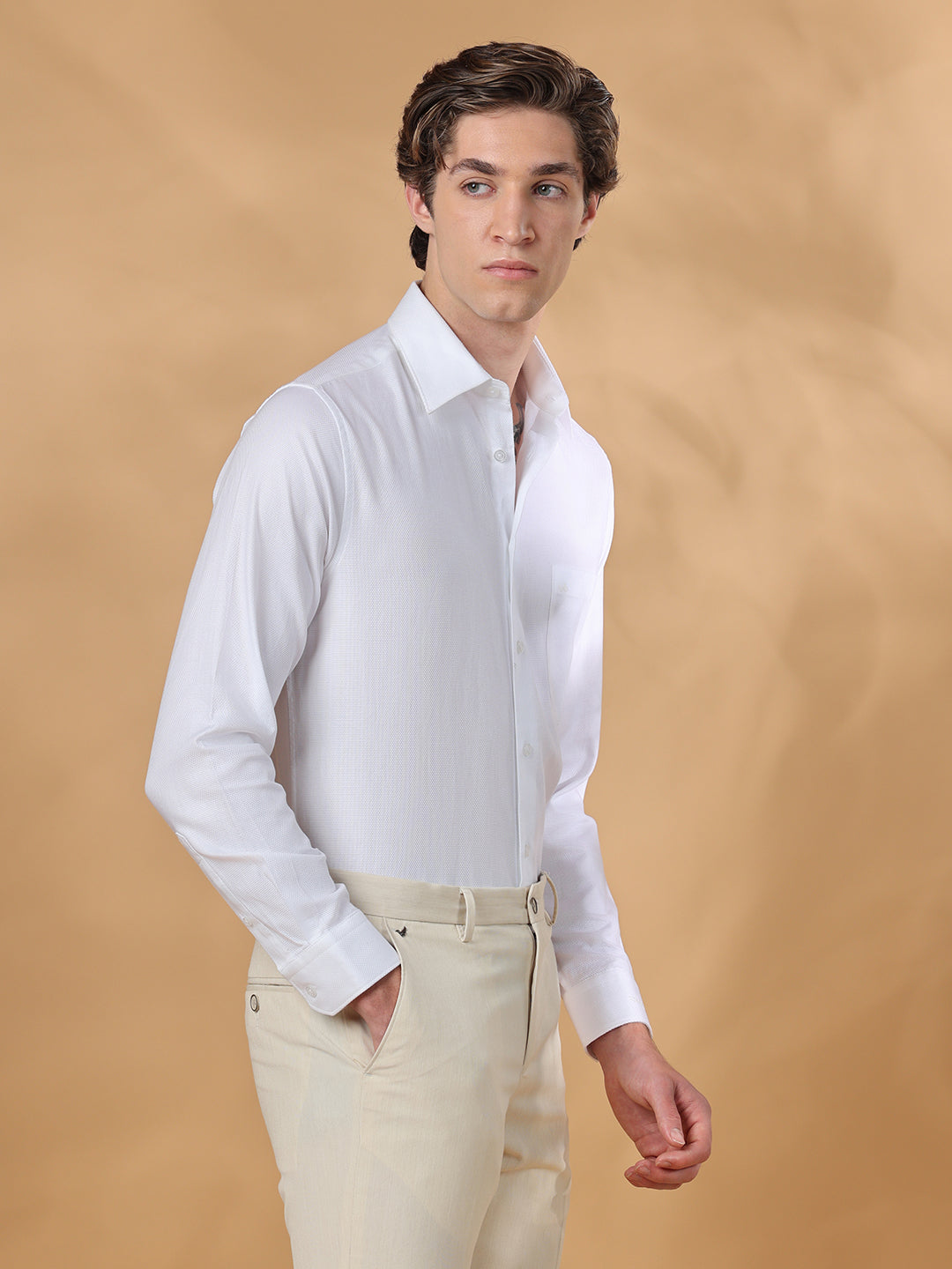White Regular Fit Formal Cotton shirt for men (TARIN)