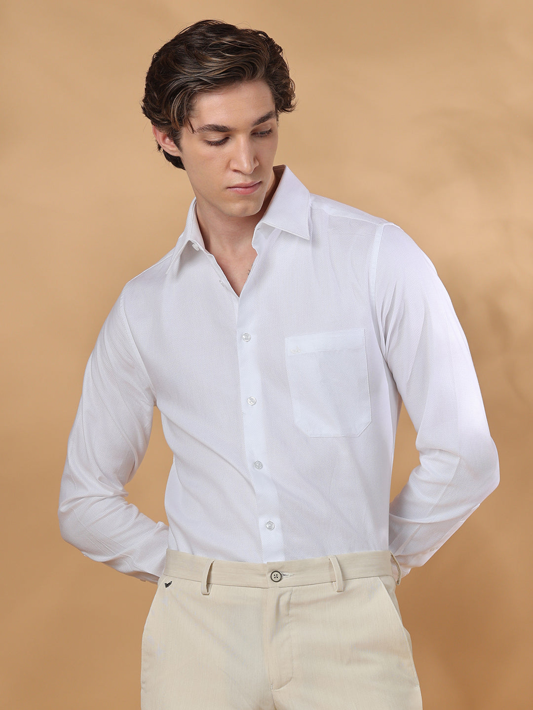 White Regular Fit Formal Cotton shirt for men (TARIN)