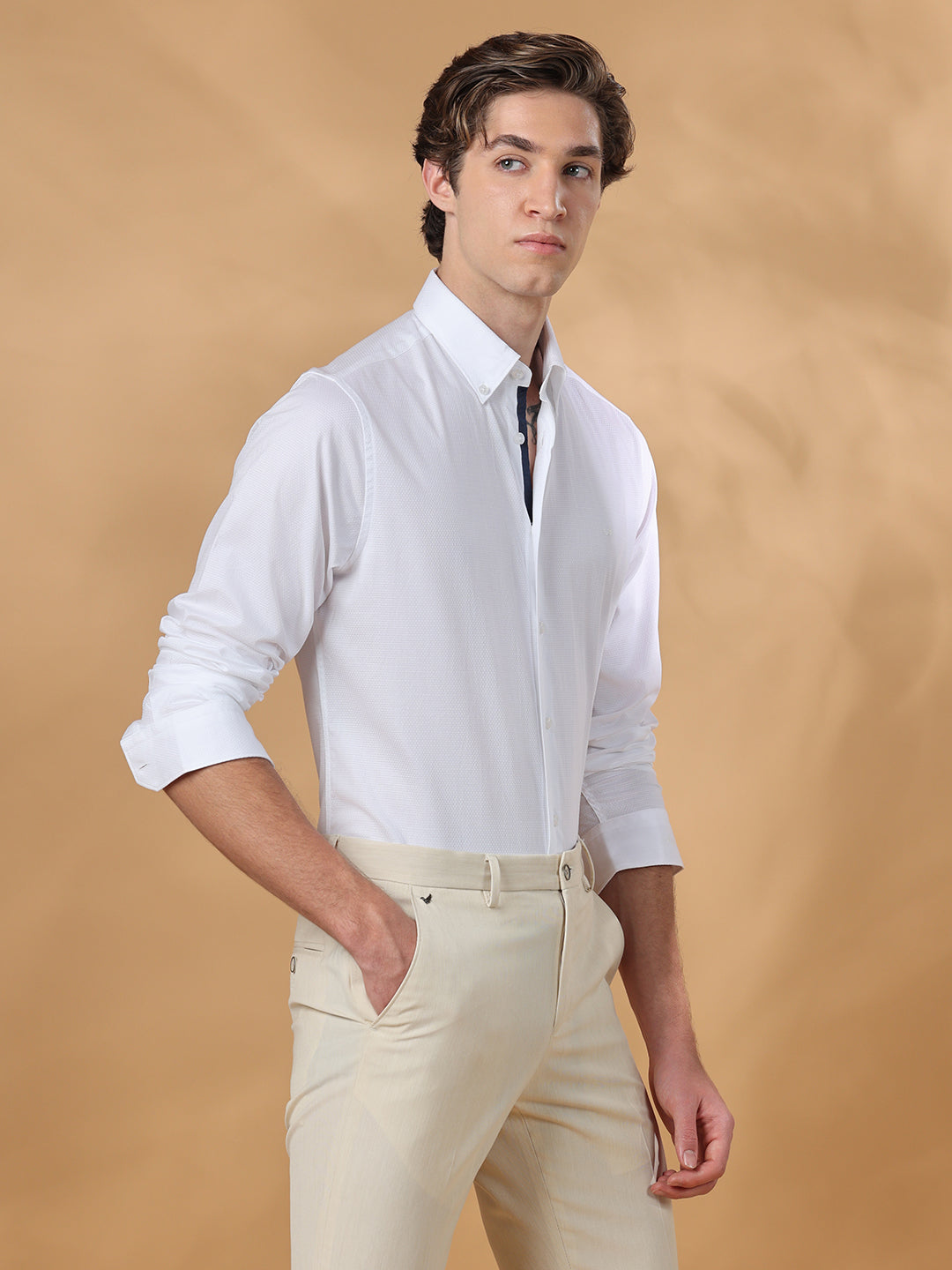 White Regular Fit Formal Cotton shirt for men (JULIO)