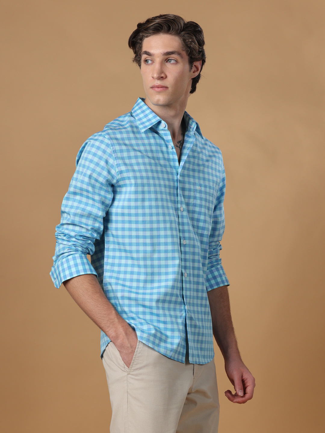 Blue Regular Fit Casual Cotton shirt for men (PACOA)